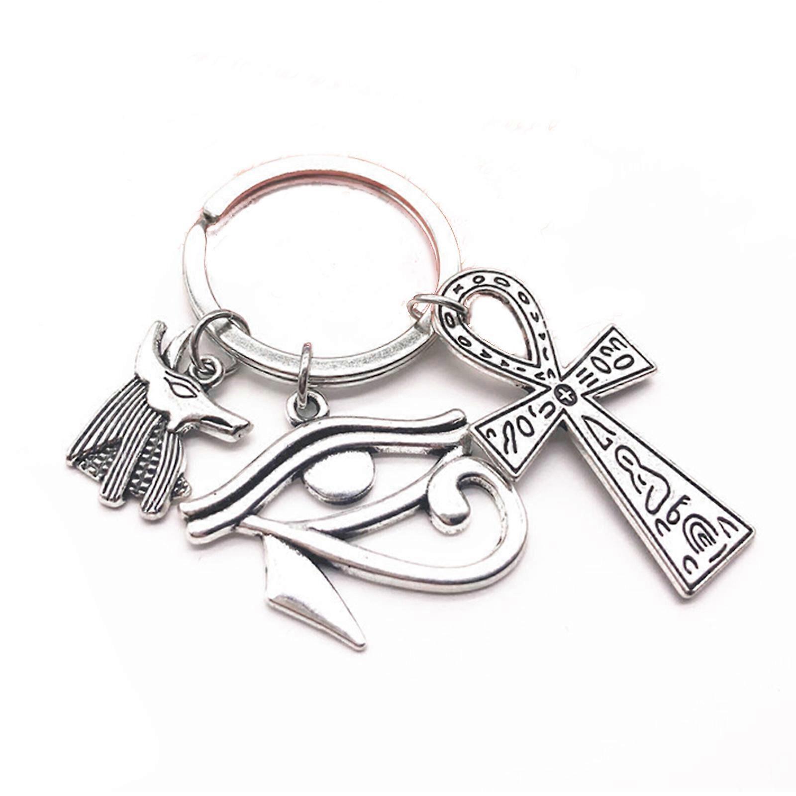 Cross Charm Key Chain Anubis Horus Eye Key Ring Egypt Keychain Gift for Backpack