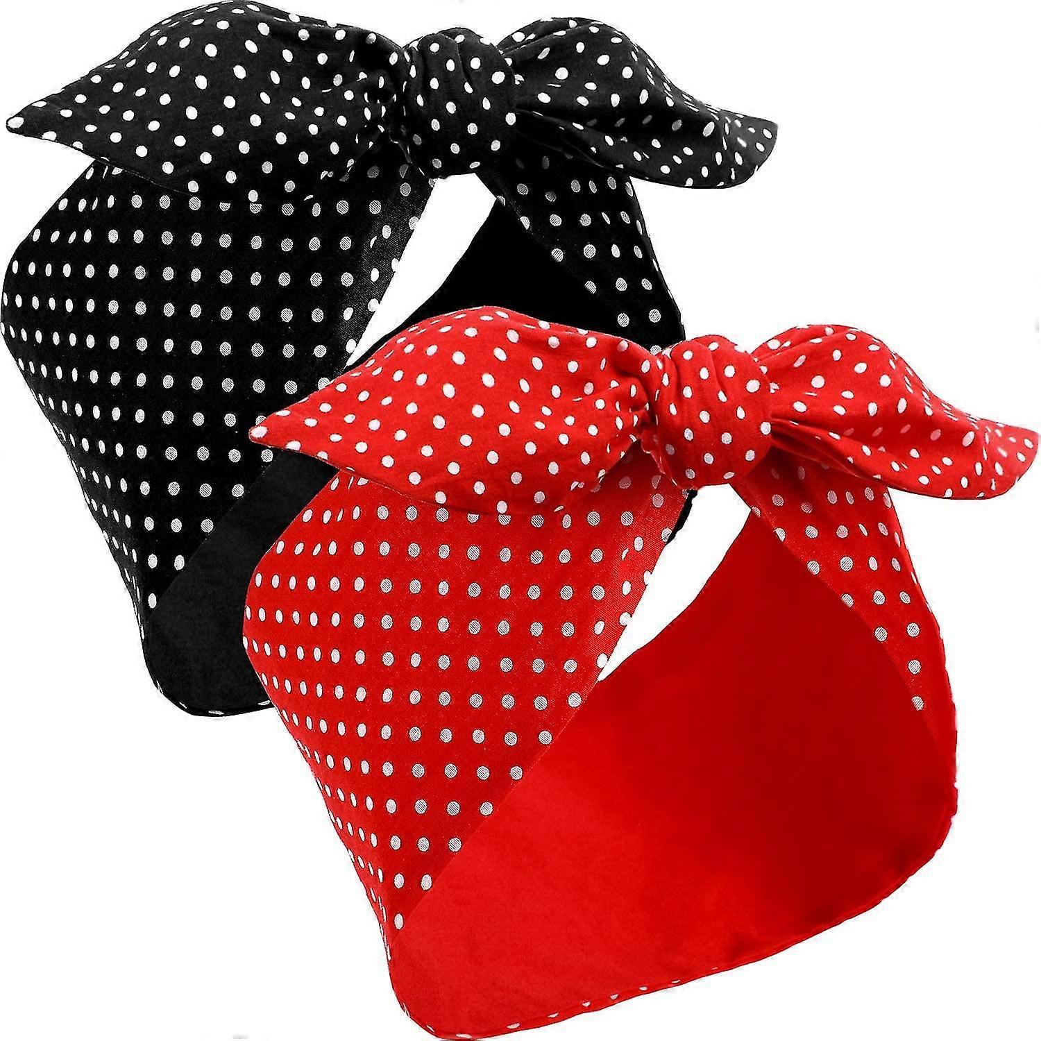 2 Ladies Red And Black Retro Turban (polka Dot Pattern)-MXBC