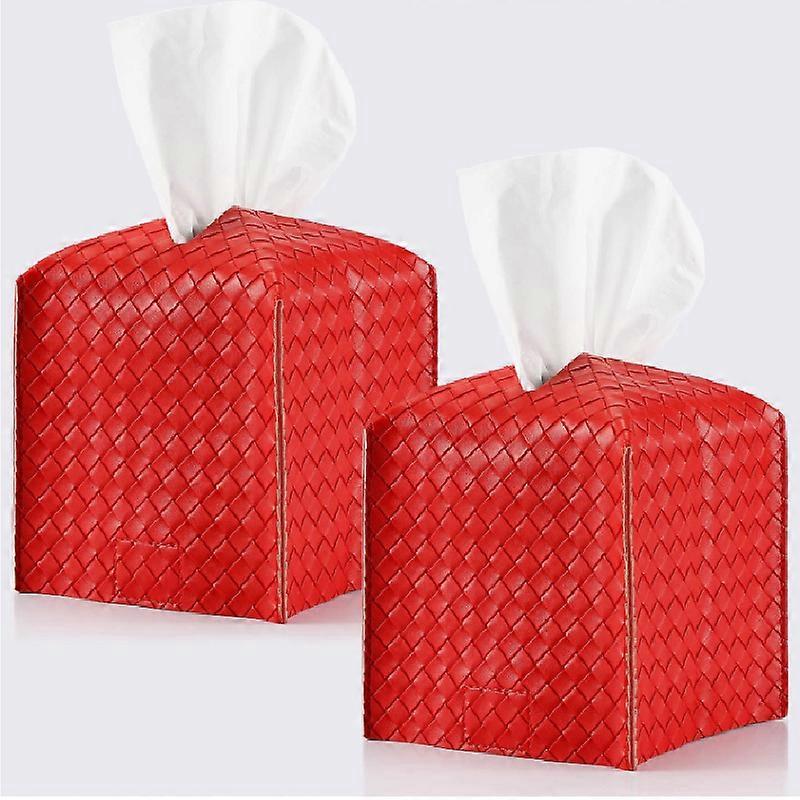 Leather Tissue Box Red