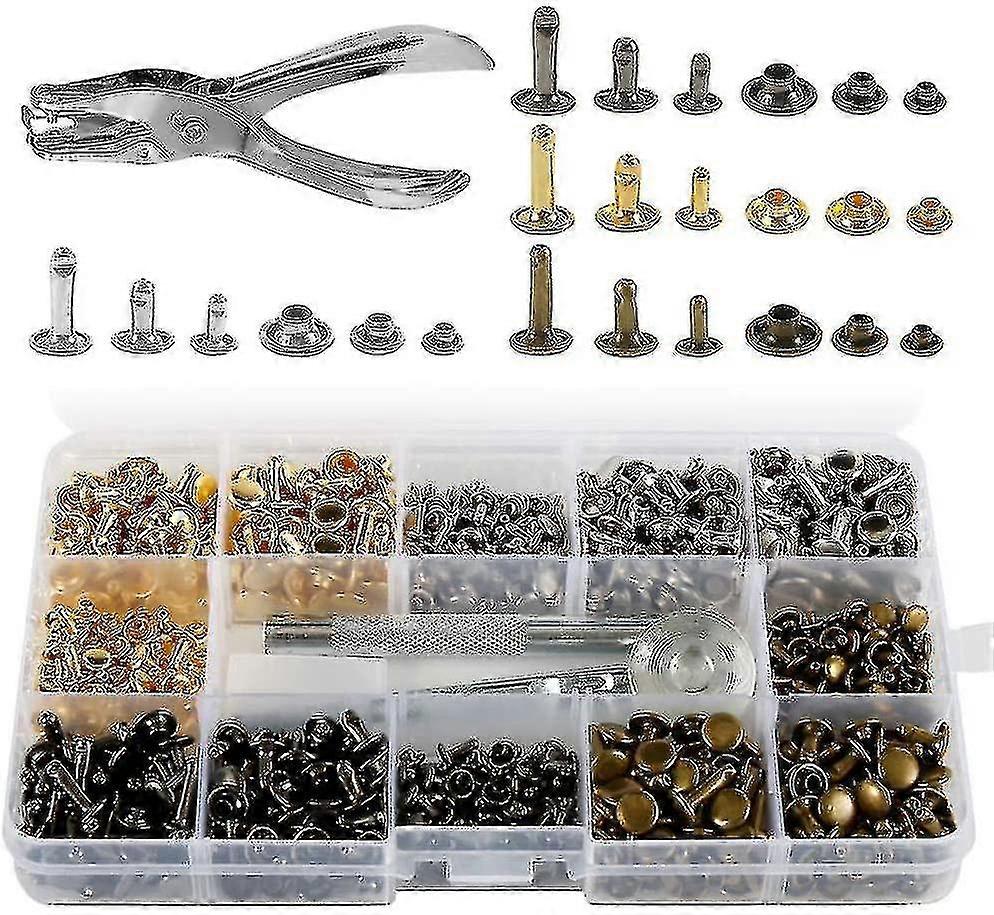 360 مجموعة مسامير جلدية مزدوجة الغطاء، برشام معدني أنبوبي 3 أحجام