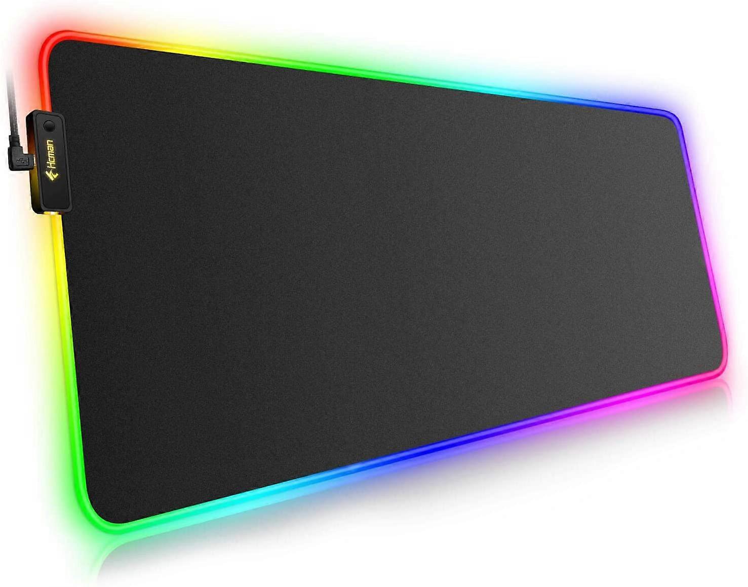 Soft BlackRGB Gaming Mouse Pad Mat - 3402453mm Hcman Led Mousepad with Non-Slip Rubber Base, Computer Keyboard Mouse Pad for MacBook, PC, Laptop, Des