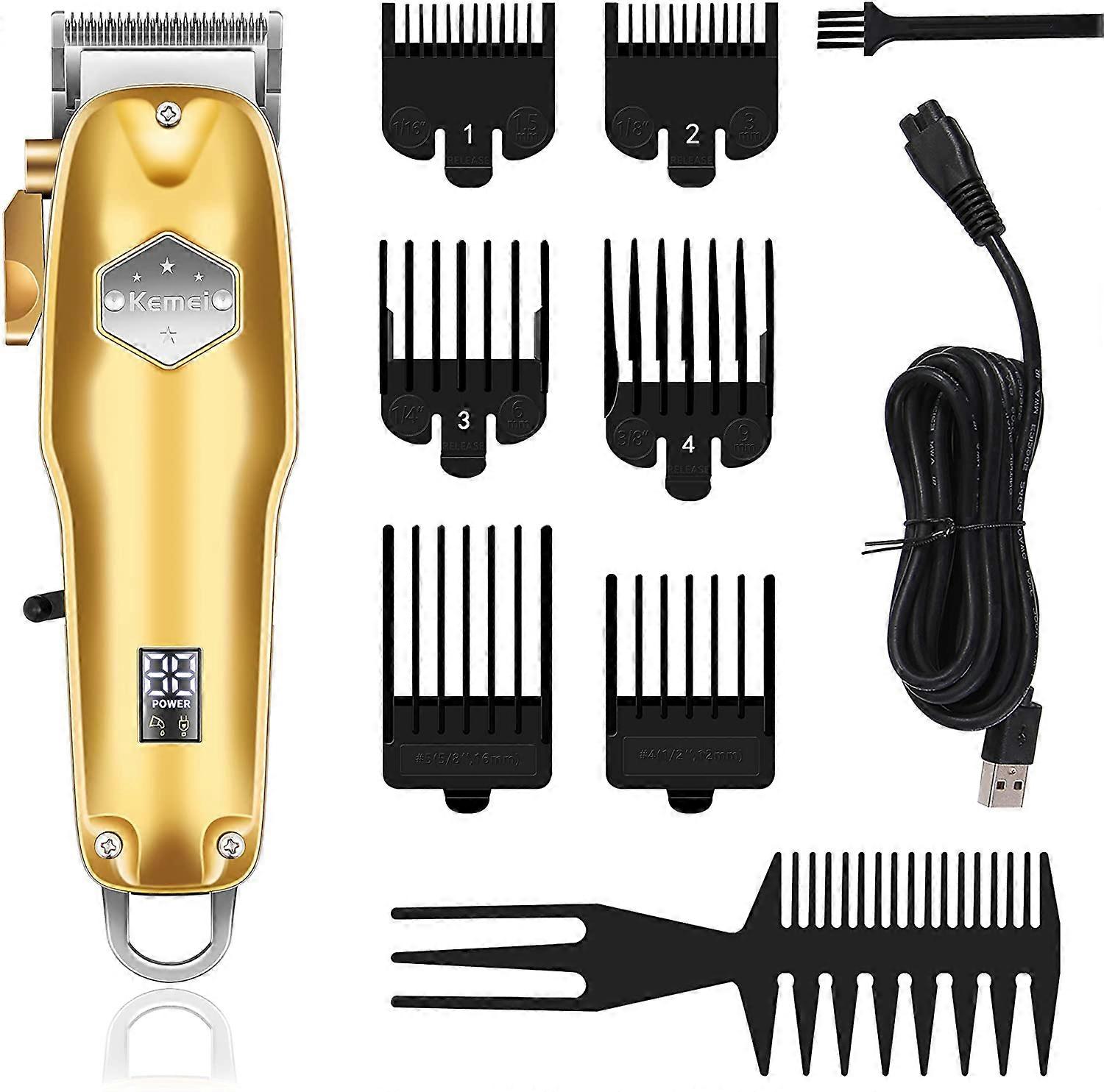 Kemeiプロフェッショナルバリカンメンズコードレスヘアトリマー、LEDディスプレイ付きヘアカットグルーミングキット理髪店&ホーム