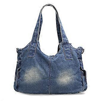 Women's Large Denim Tote Bag - Vintage Jean Shoulder Purse With Adjustable Strap