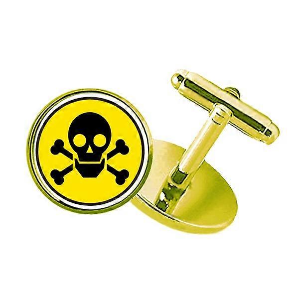 危険Checal有毒な頭蓋骨のシンボルをちりばめたビジネスメタルカフスボタンゴールデン