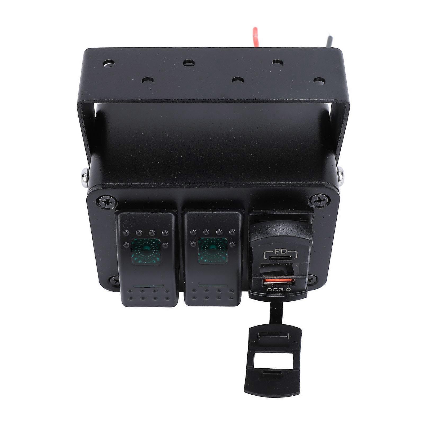 2 Gang Toggle Switch Box with Voltage Meter USB QC3.0 Green Light