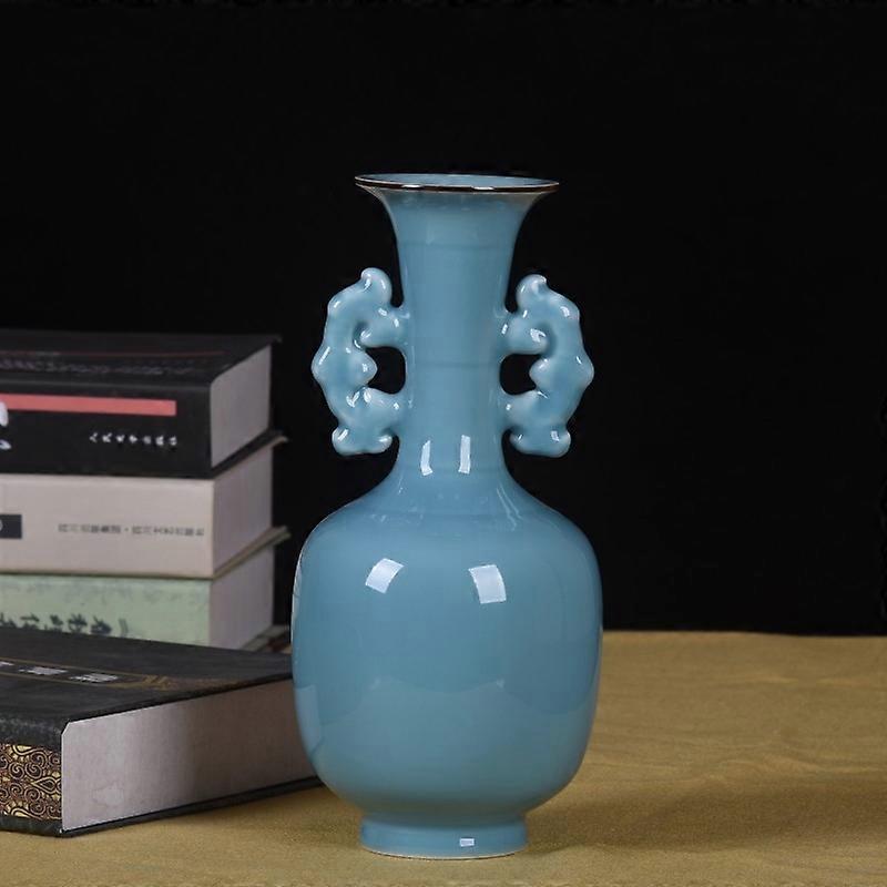 Elegant Double-Eared Qingyu Vase Desk Ornament