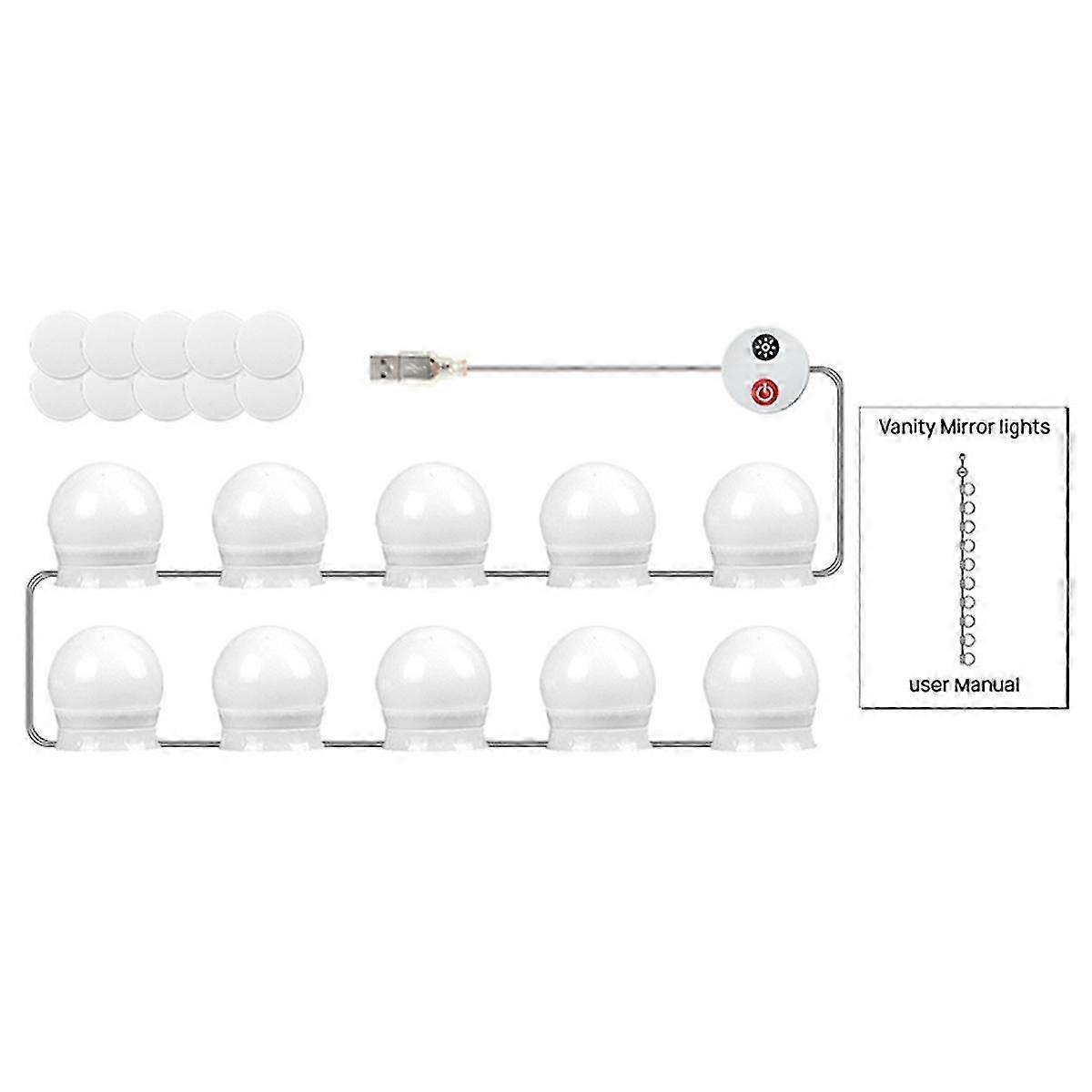 Luzes de Vaidade Led Para Espelho Luzes de Vaidade USB Com 10 Lâmpadas Reguláveis Ajustáveis 3 Cores Maquiagem Mir