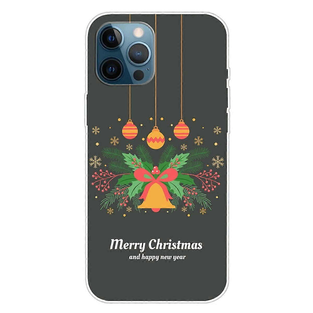For iPhone 16 Pro Max Case Christmas Pattern Printing Soft TPU Phone Cover - Bow and Bell