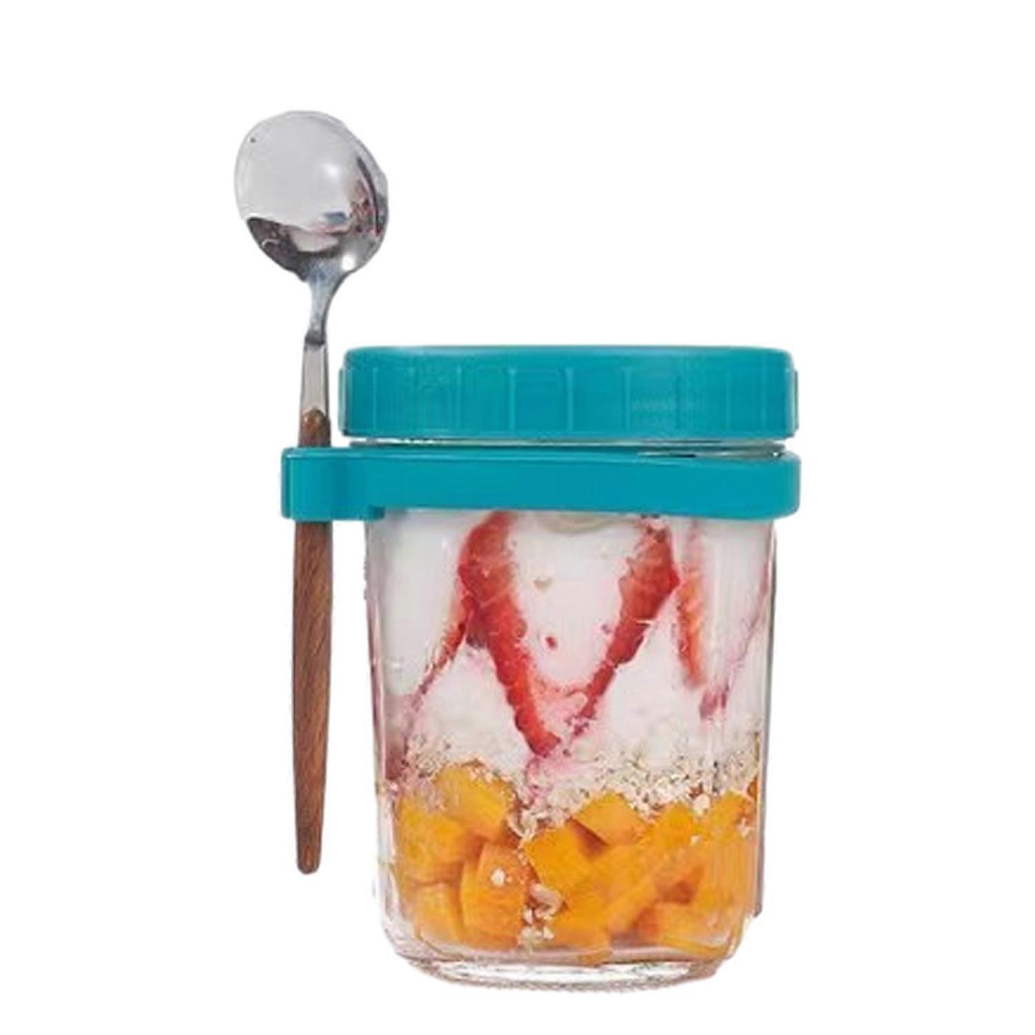 2Pcs Glass Oatmeal Breakfast Cups with Spoon Good Sealing Clear Scale Design Large Diameter