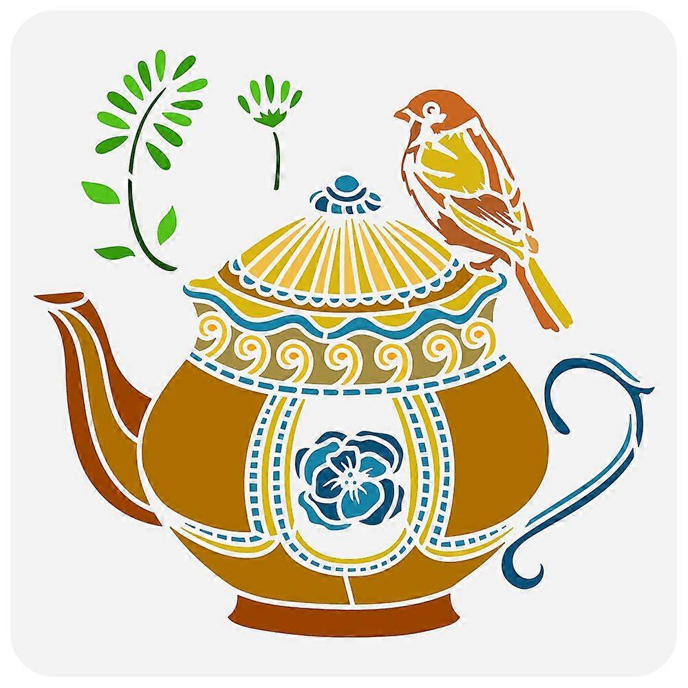 1pc PET Hollow Out Drawing Painting Stencils for DIY Scrapbook Photo Album Teapot Pattern 30x30cm