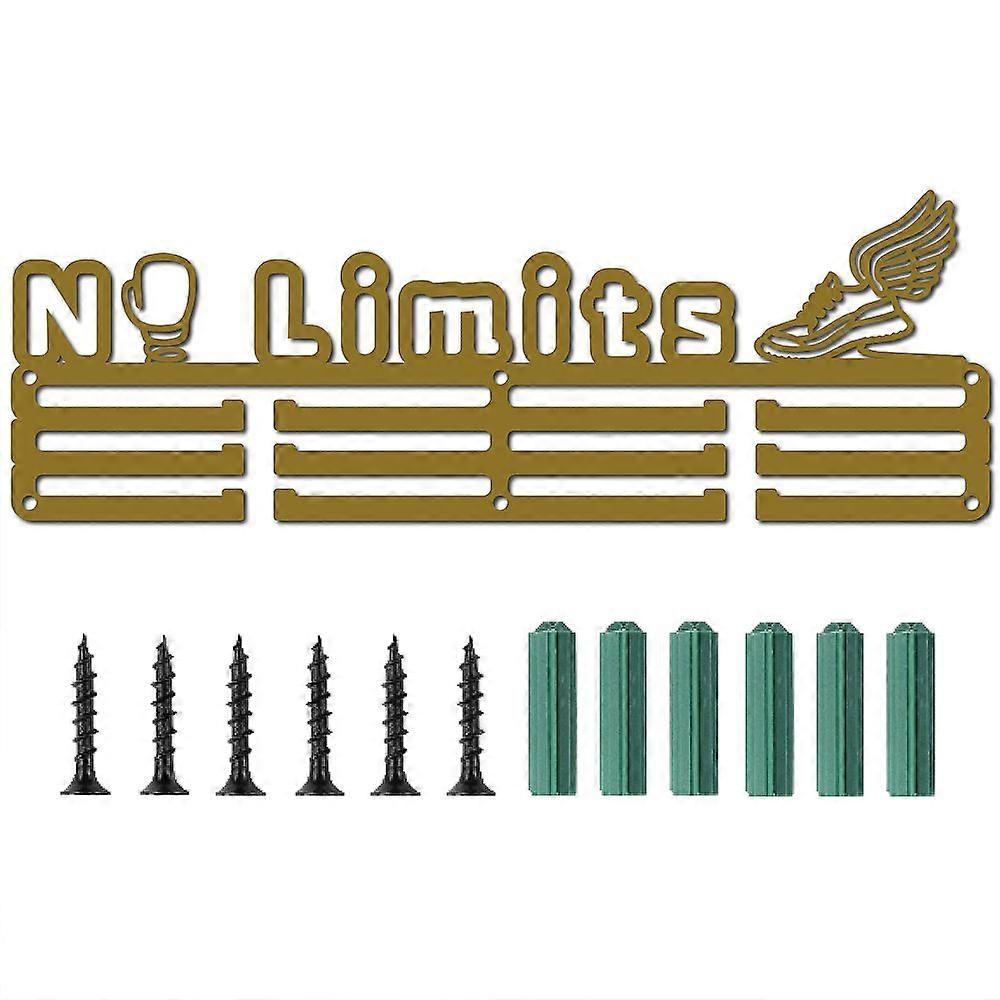 Iron Medal Holder Frame Medals Display Hanger Rack with Screws Rectangle with No Limits Dark Goldenrod 135x400mm