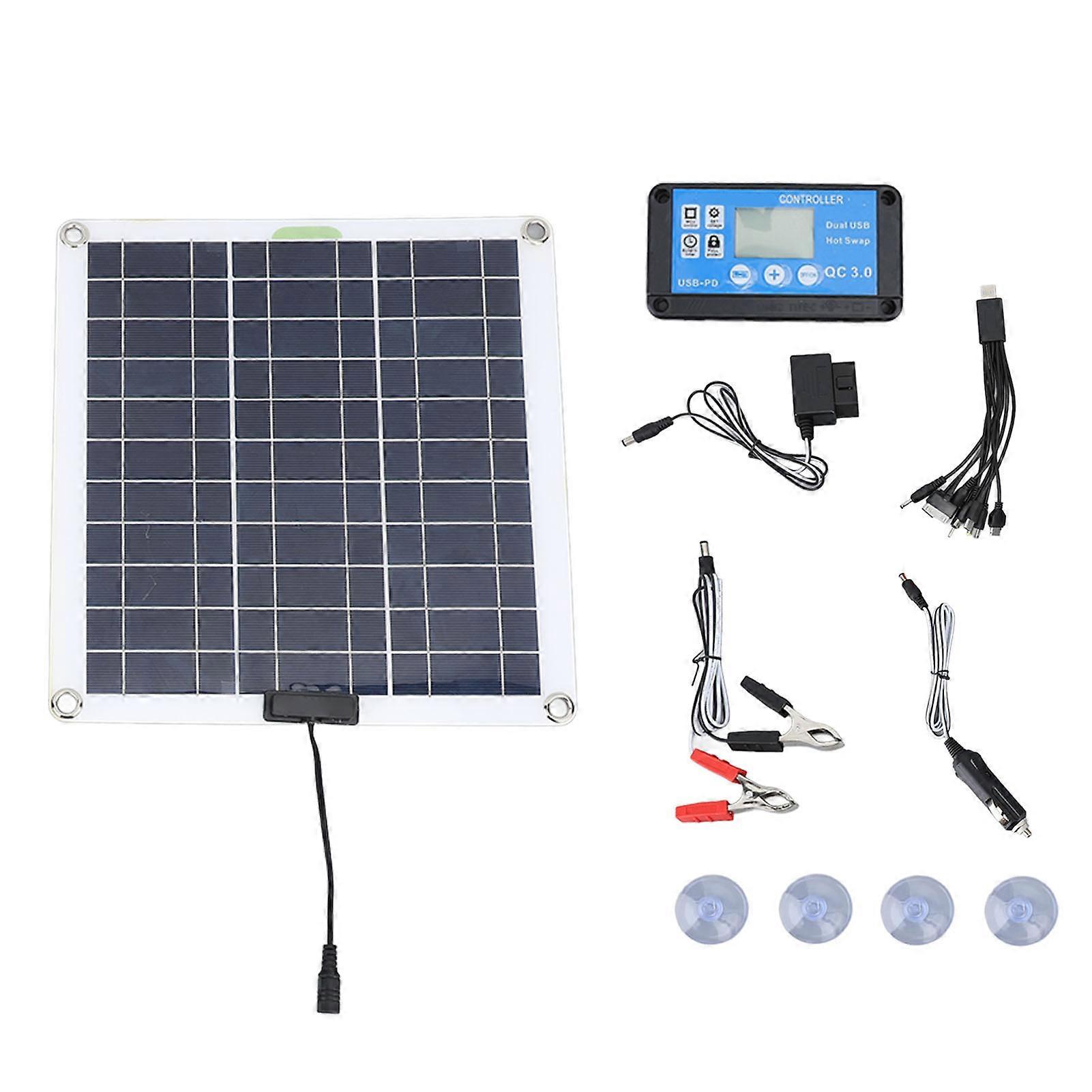 200W Solar Panel Kit High-Efficiency Energy Module with 1-to-10 Broom Cable Blue Controller OBD Connector for Camping Outdoor Travel Durable Portabl