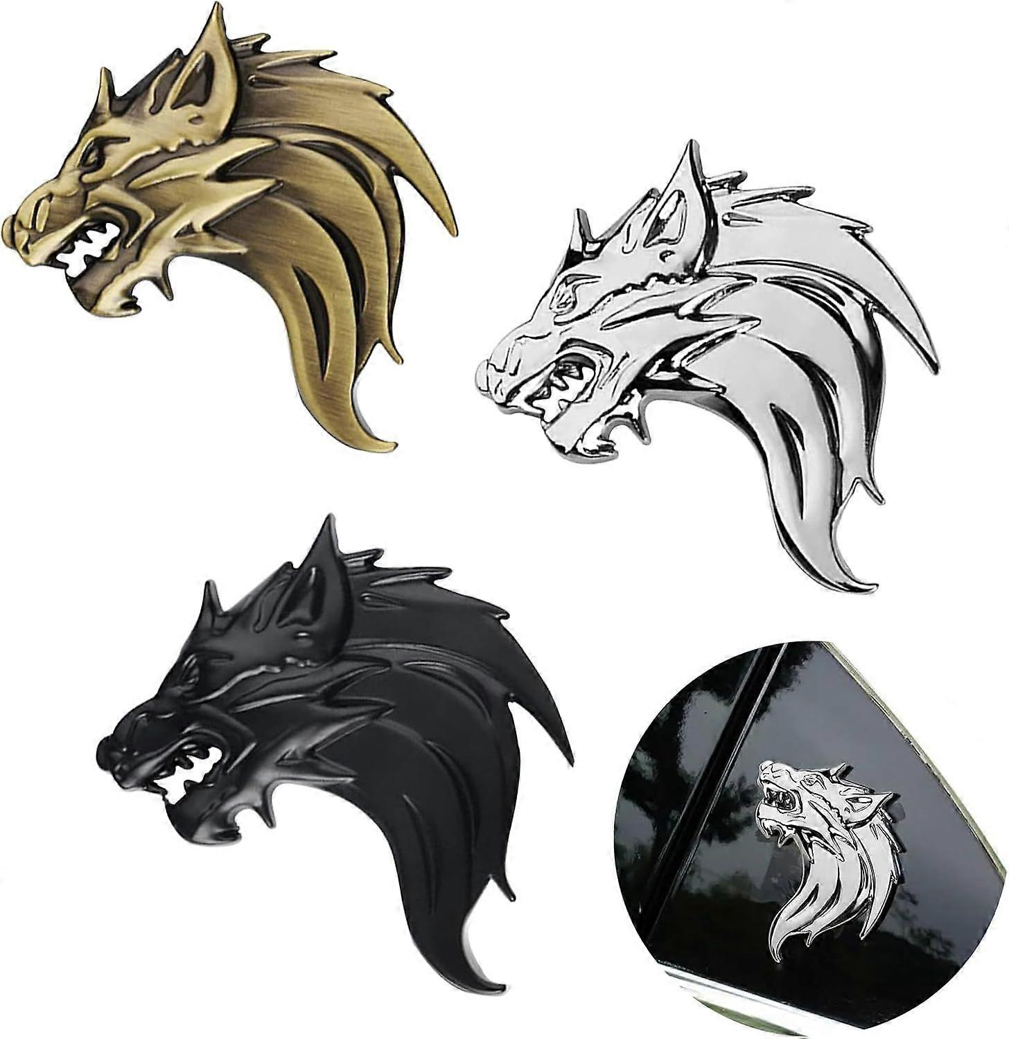 3Pcs 3D Metal Wolf Head Car Sticker, 3D Metal Car Stickers, Wolf Head Sticker, Stylish and Cool, for Car Decoration and Cover Scratches