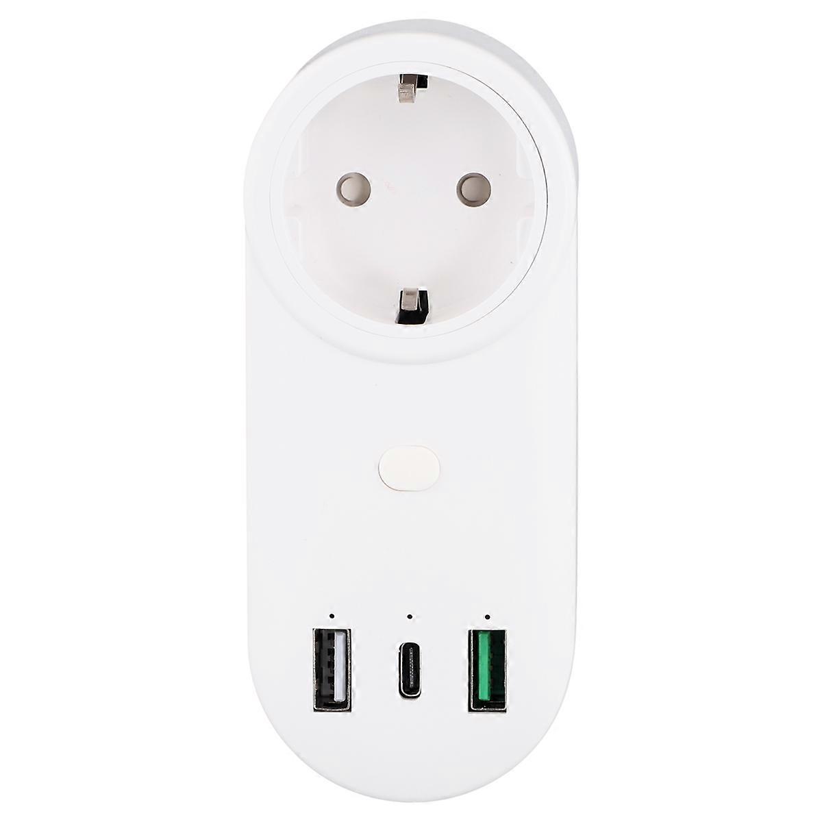 Smart Socket WiFi Plug 16A 2-Hole USB+Type-C Outlets 65W Remote Control Compatible Alexa EU Plug