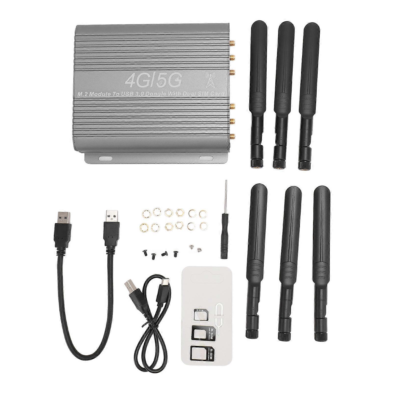 4G 5G Module to USB 3.0 Adapter with Dual Cooling Fans and High Gain Antenna, 2 SIM Slots
