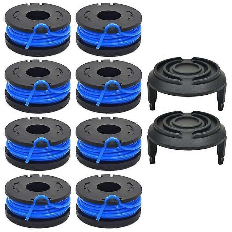 TLW-01+TLW-01-1 8Pcs Replacement Spool + 2Pcs Spool Cap Mower Set Compatible For Harbor Freight Bauer 19115C-B 20V Cordless Mower