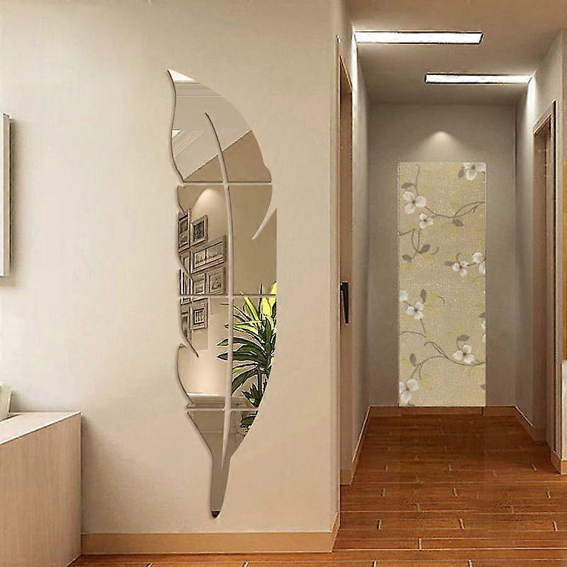 3D Acrylic Mirror - Wall Decor - Feather Shape - Self-Adhesive Wall Decor 73x18cm, Silver