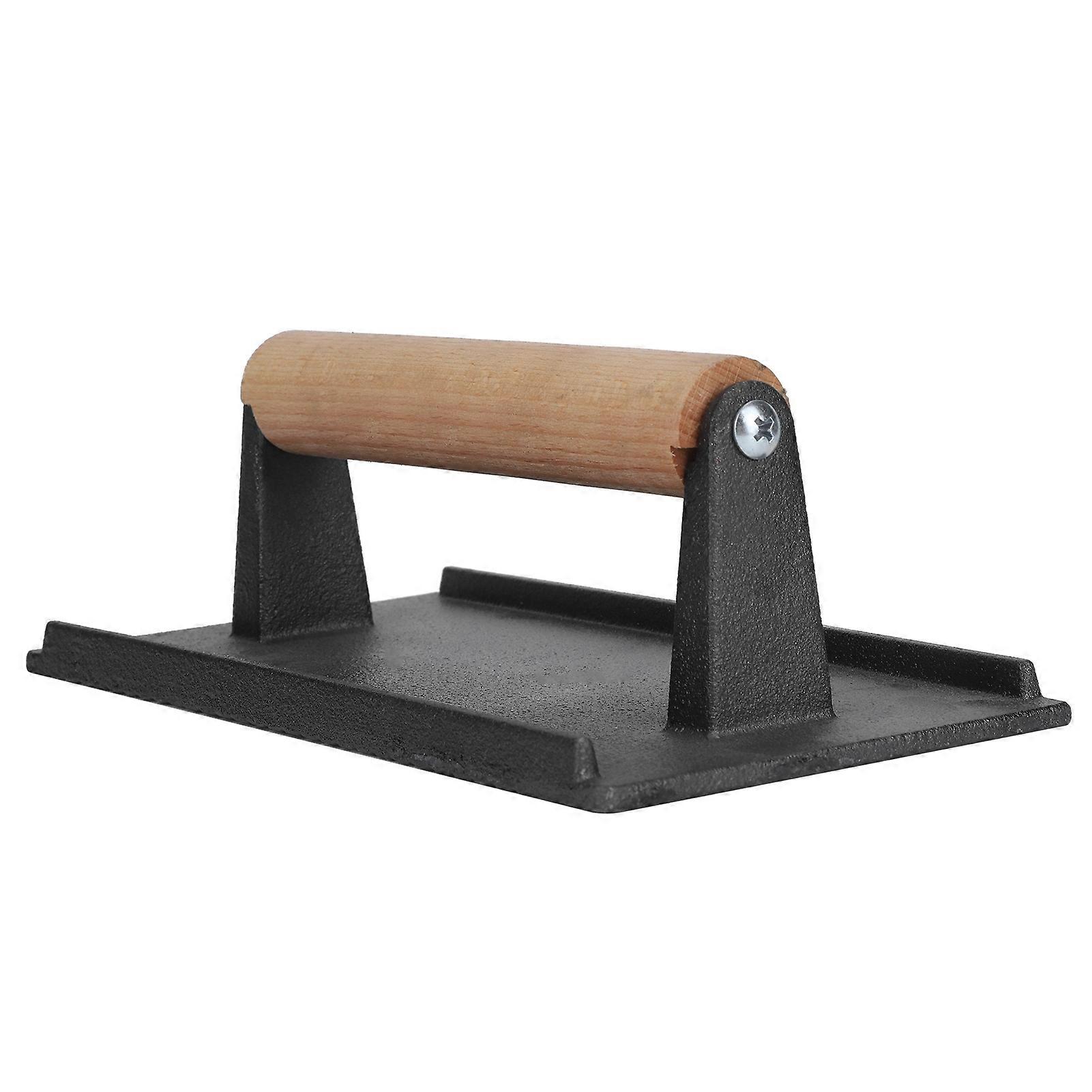 Cast Iron Grill Press with Wood Handle for Steaks and Bacon
