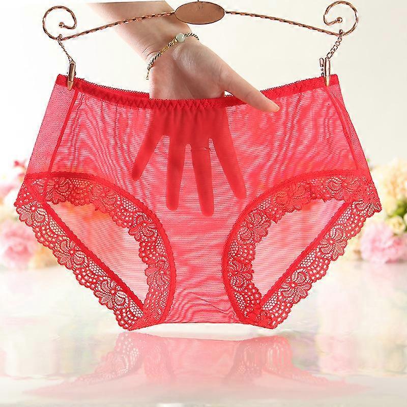 Women Plus Size Lace Mesh Breathable See-through Middle Wasit Briefs