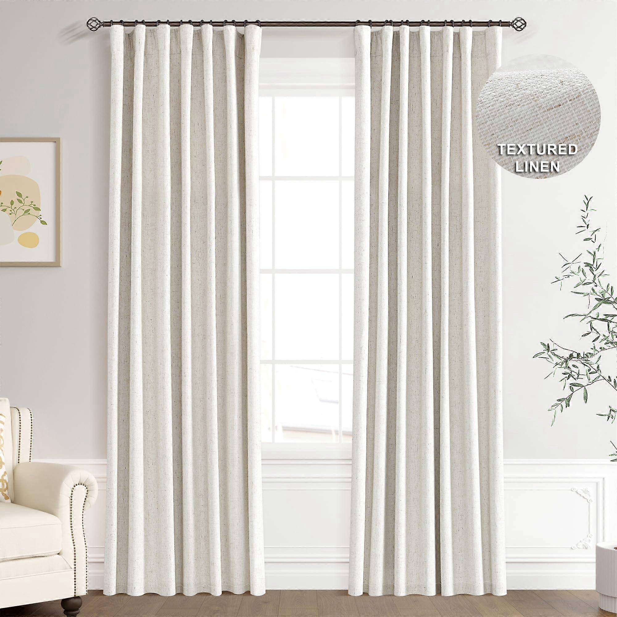2 Cream Linen Blackout Curtains For Bedroom Linen Material Cream Color 2 Panel Set