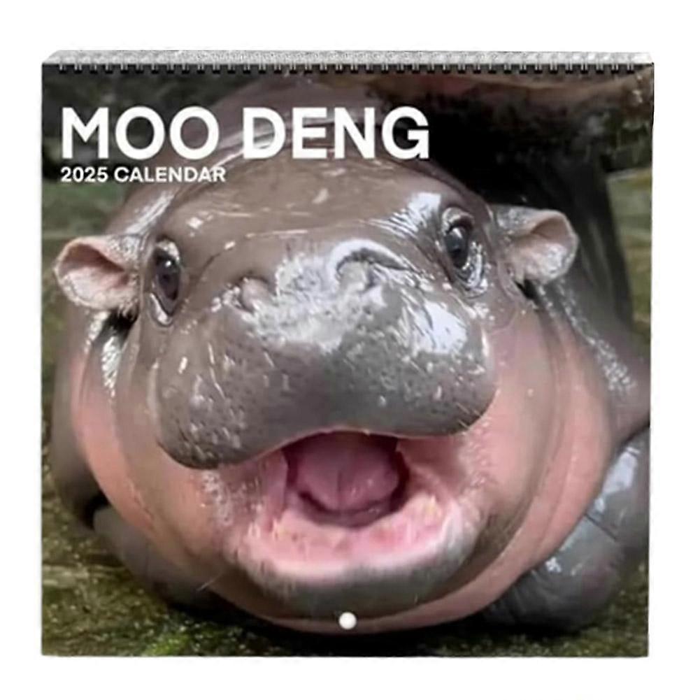 Moo Deng Kalender För 2025 Kreativ Tecknad Flodhäst Prydnad, Modern Animat