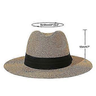 Women Wide Brim Straw Panama Roll Up Hat Belt Buckle  Beach Sun Hat Upf50+ White