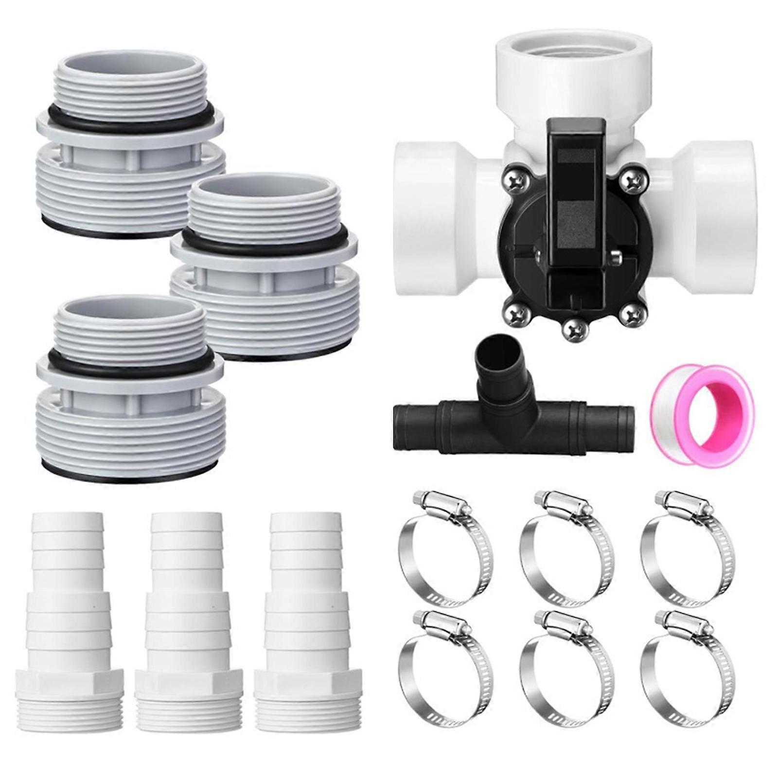 Pool Maintenance Part 3 Way Valves Conversion Set Hose Adapters Hose Clamps Sealing Rings Suitable for Filter Connections White