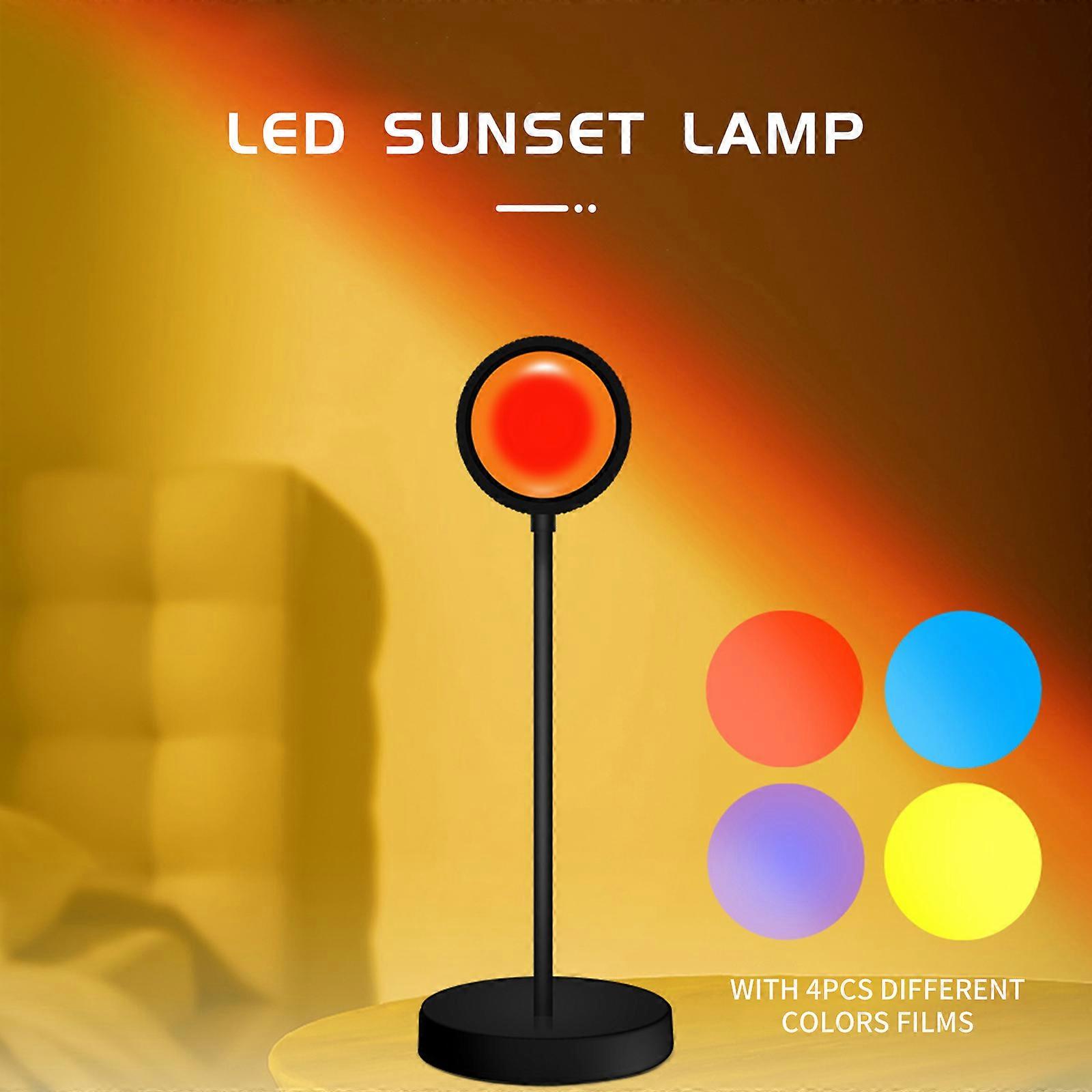USB Sunset Lamp with 4PCS Different Colors Films 360 Degree Rotation Projector Sunset LED Light Rainbow Projection Lamp for Photography Party