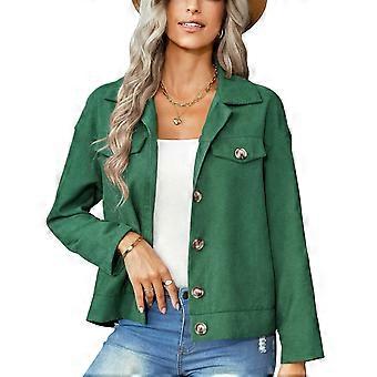 Chaqueta de mujer Manga larga con botones en el dobladillo de empalme Abrigo de pana slim fit con bolsillos falsos para citas de trabajo diario