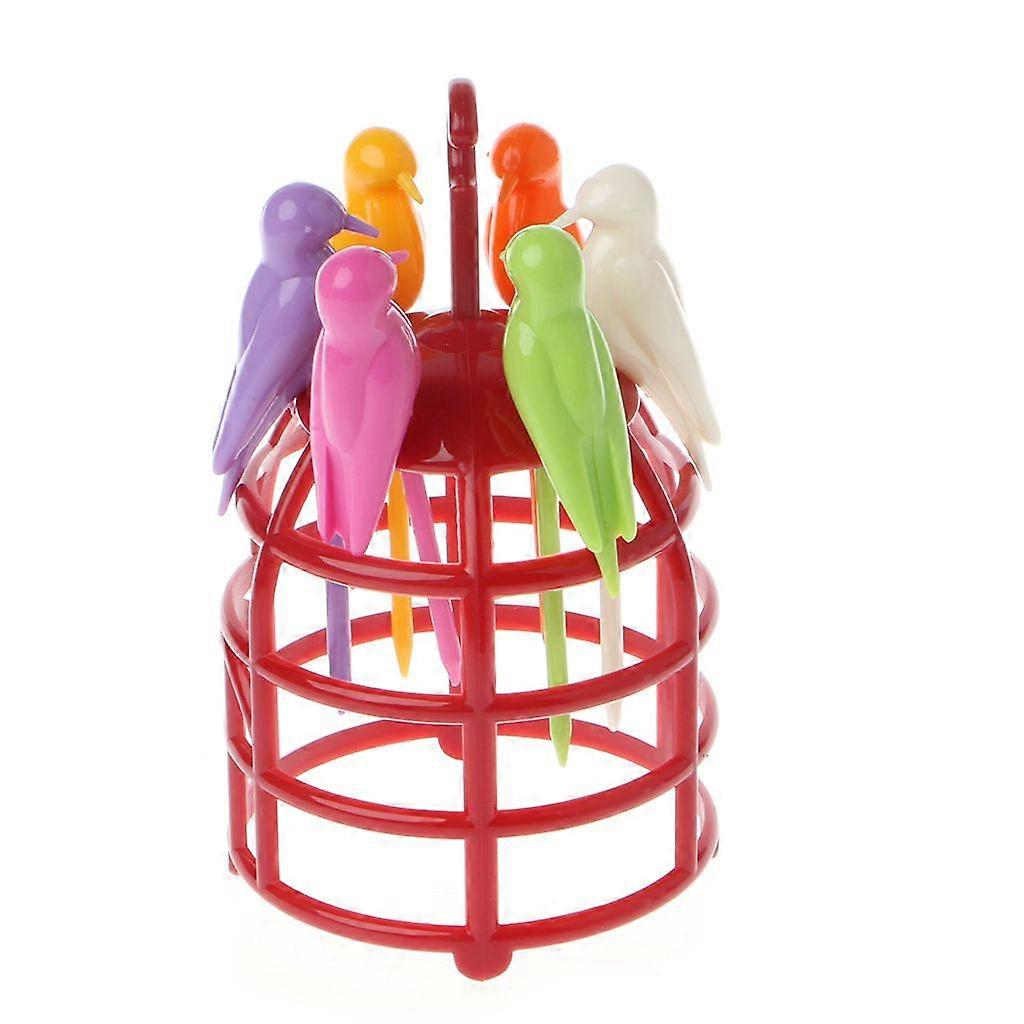 6 Pcs for Creative Birdcage Fruit Fork Toothpick Plastic Stand Holder