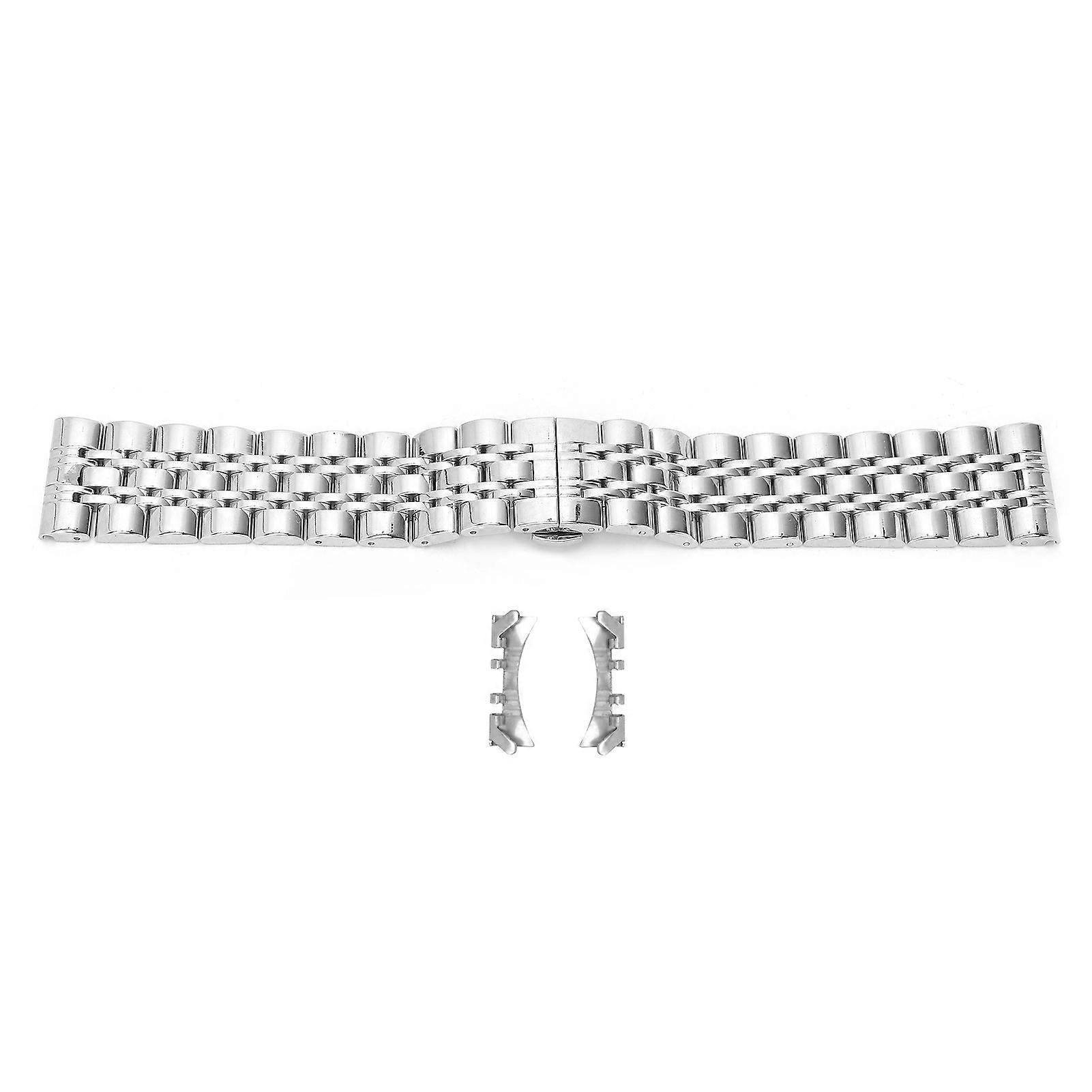 Stainless Steel Watch Band Silver Solid Adjustable Butterfly Clasp Replacement Watchband