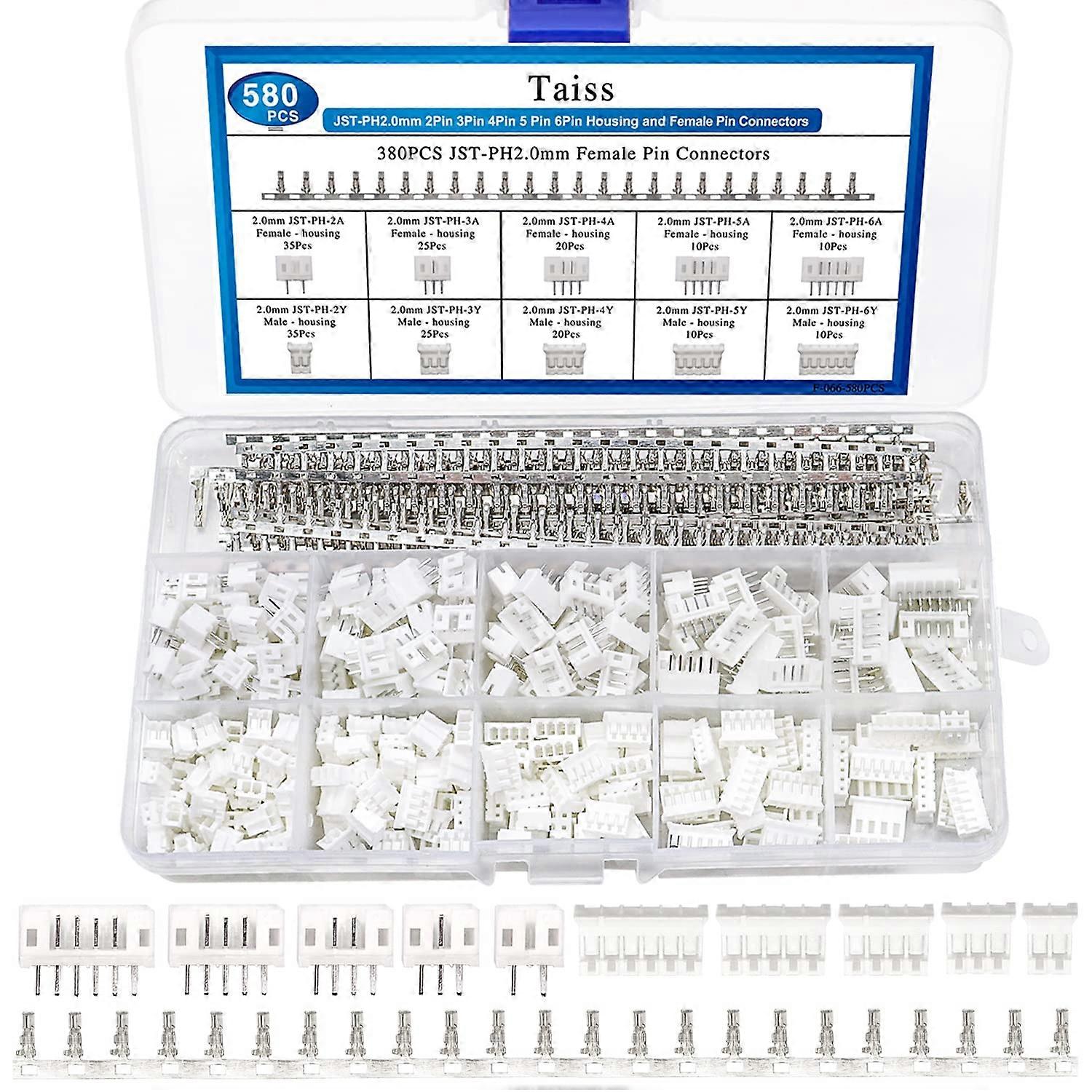 580PCS JST PH Connector kit 2.0mm 2/3/4/5/6Pin Housing+Dupont Crimping Tool Kit Ratcheting Wire Crimper