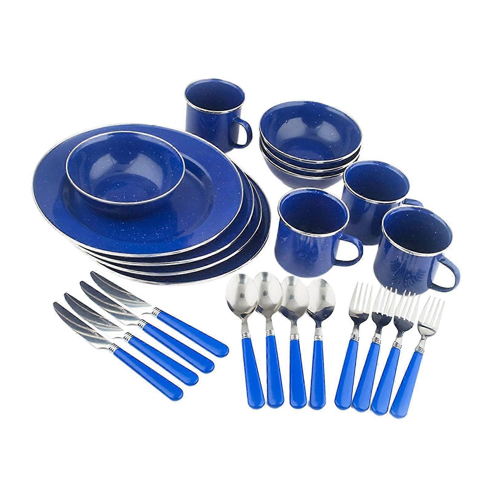 24Pcs Cookware Knives Forks Spoons Tableware Set for Picnic Barbecue Camping