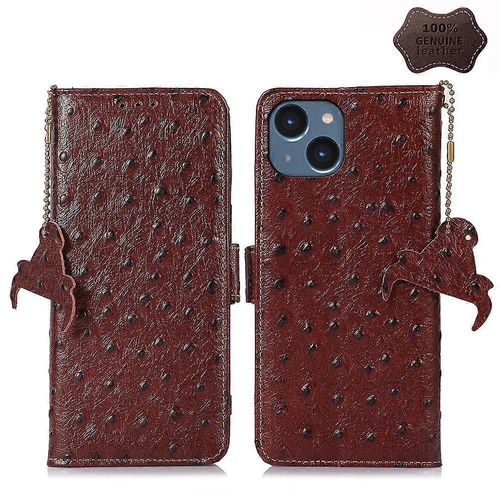 For iPhone 15 Plus Ostrich Pattern Leather RFID Phone Case