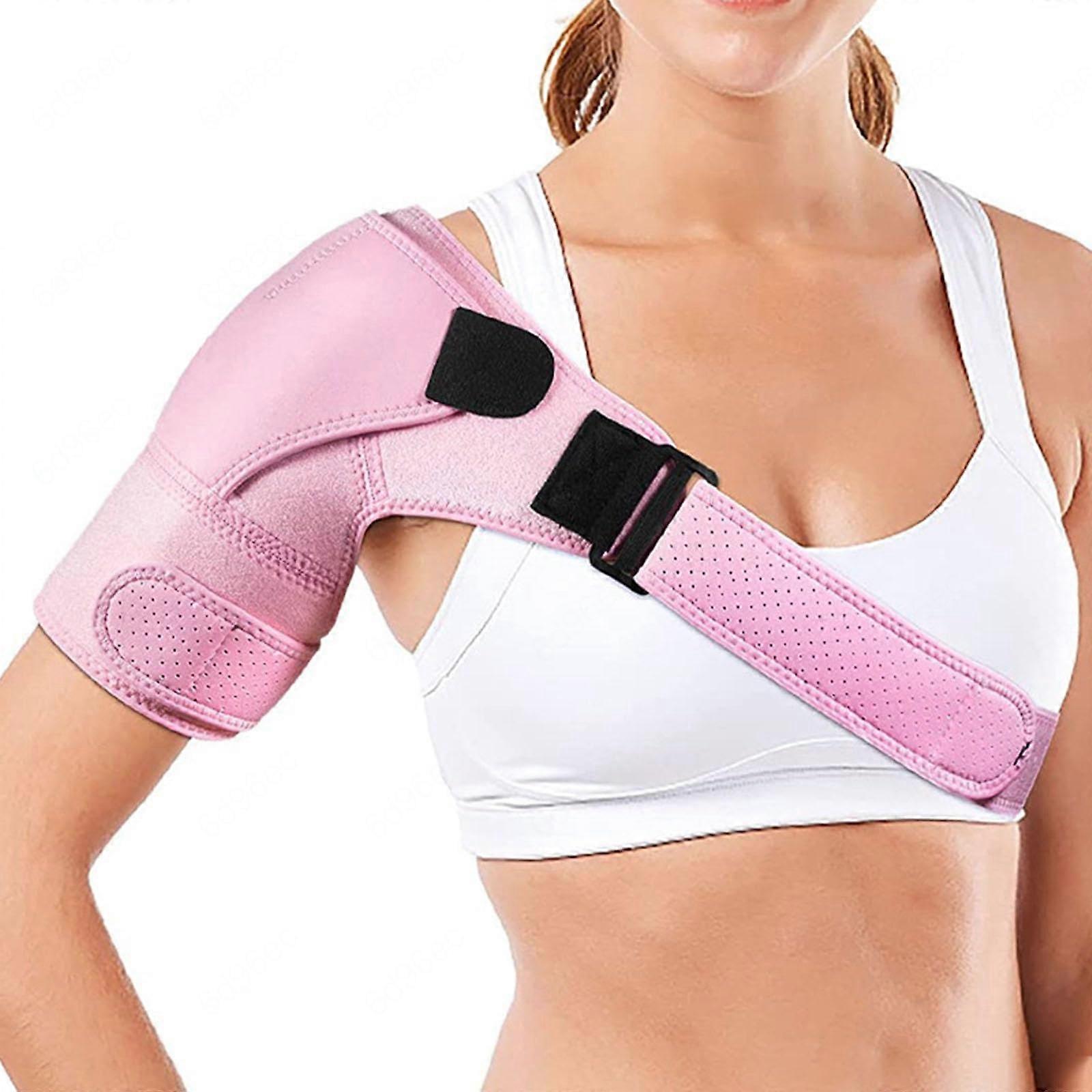 Adjustable Shoulder Support,Compression Shoulder Brace, Neoprene Rotator Cuff Support Compatible with Hot/Cold Pad, Shoulder Strap for Men Women,Pink