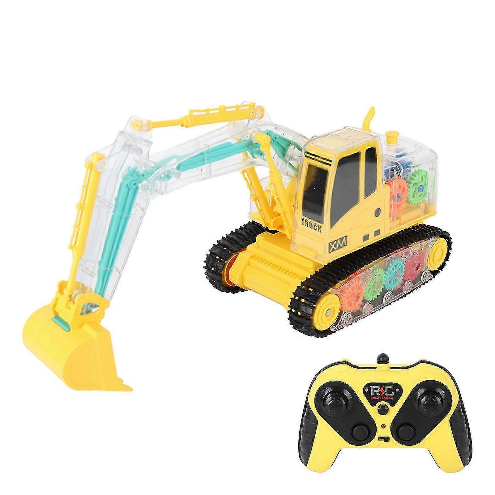 2.4GHz Remote Control Excavator Toy Light Up Simulation Sound Transparent Gear Full Function RC Construction Vehicles