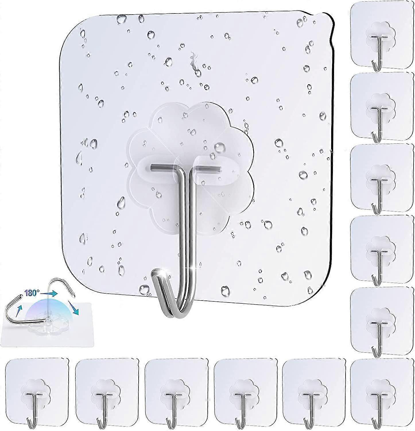 Adhesive Hooks Waterproof Self Adhesive Hook Heavy Duty Wall Hooks 12 Pack