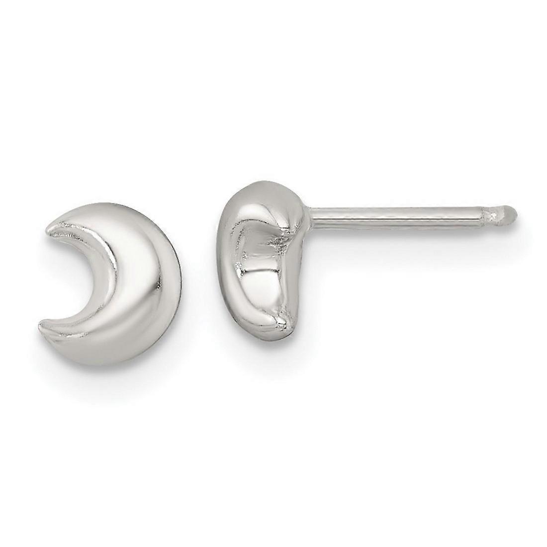 925 Sterling Silver Polished 3d Celestial Moon Post Earrings 6x4.7mm Wide Stud Earring - .6 Grams