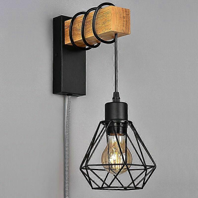 Cage Wall Lamp With Switch And Socket Black