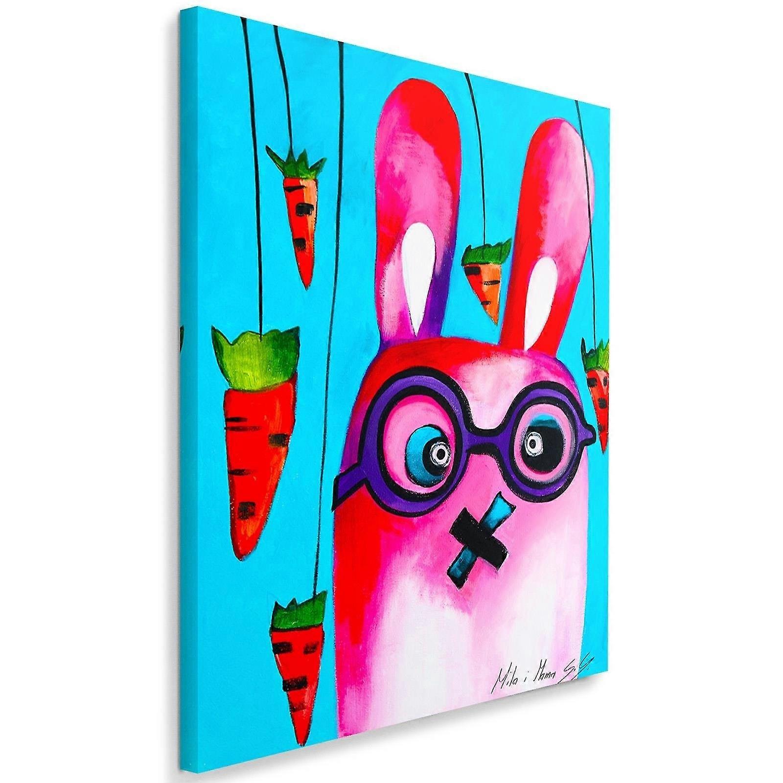 Lienzo, Conejito rosa con gafas - 40x60