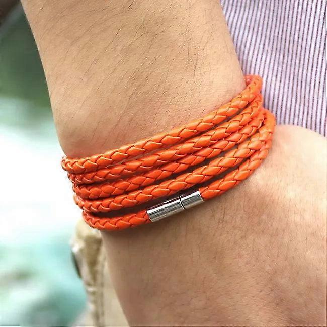 Retro Wrap Long Leather Bracelet Men Bangles With 5 Laps
