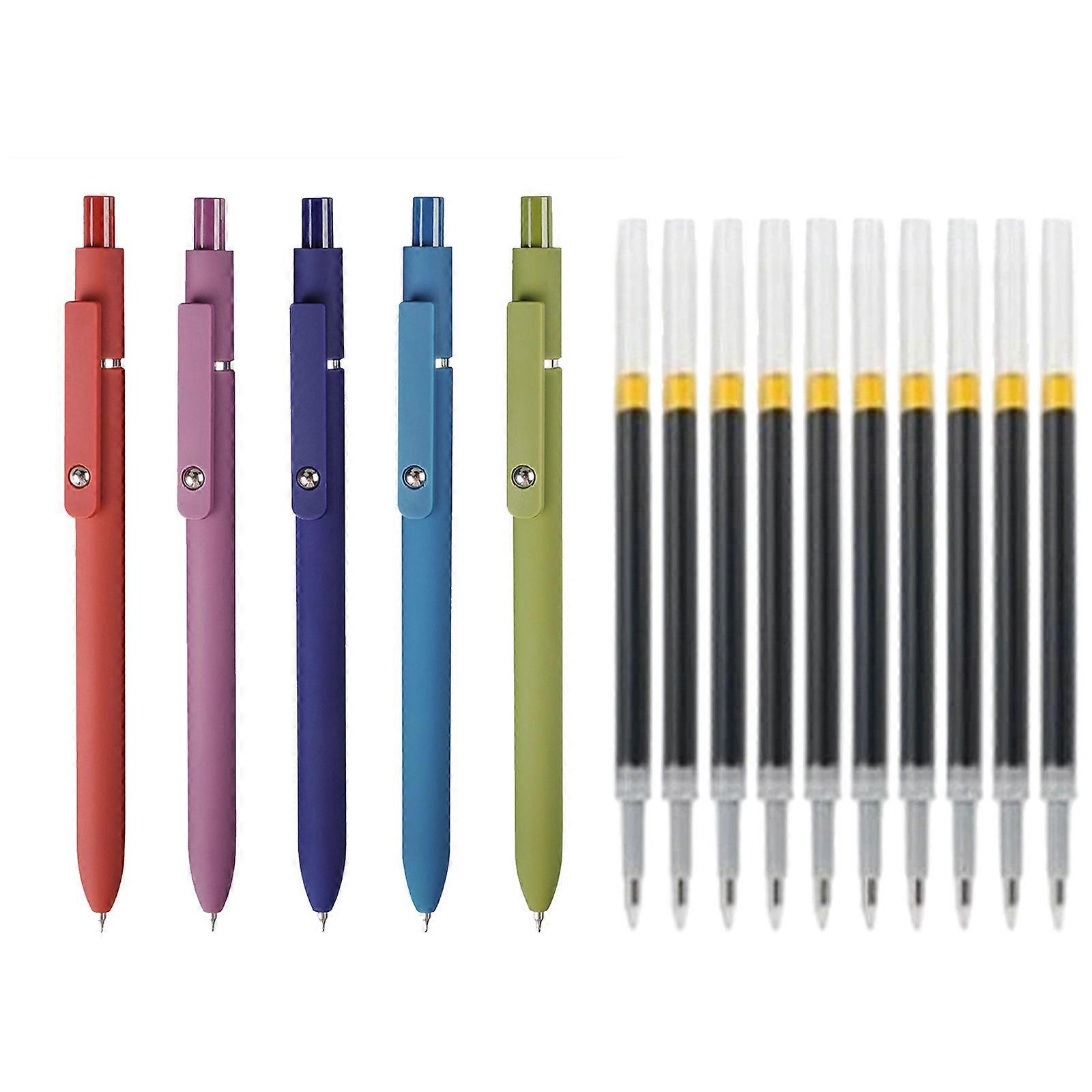 5Pieces Gel Inks Pen 0.42MM Tip Retractable Gel Pen with 10 Refills Quick Drying Journaling Pen for Writing Note Taking