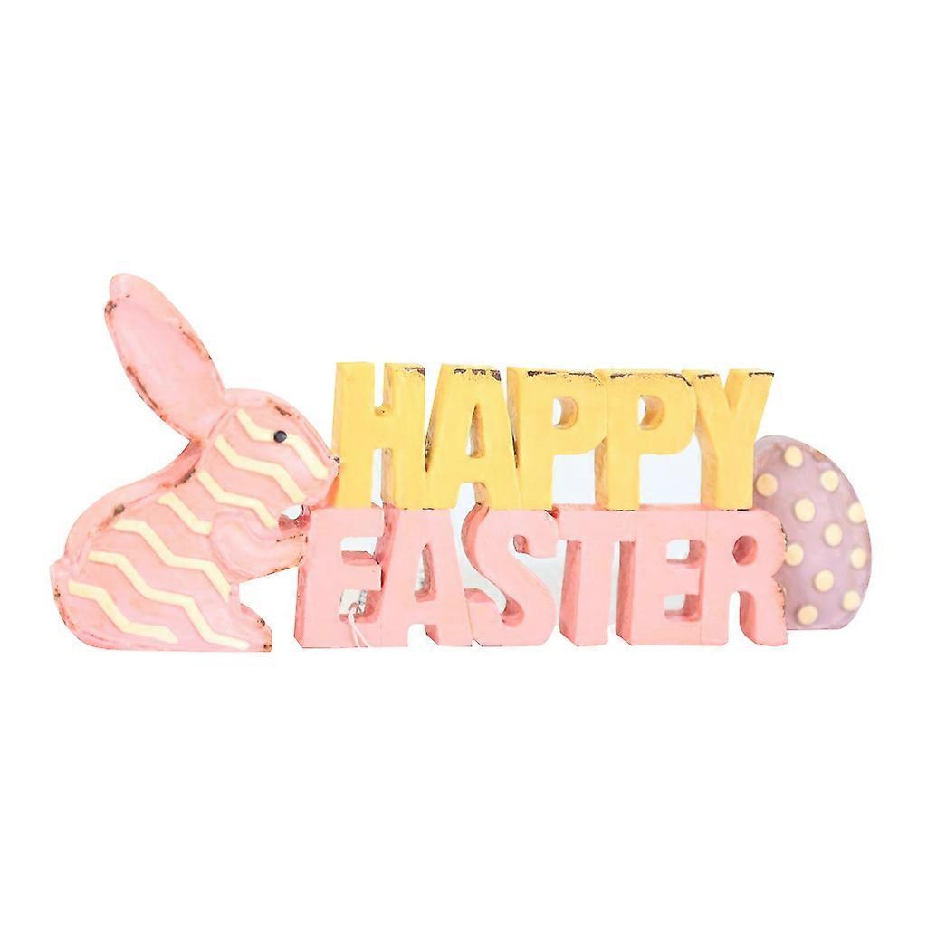 Décoration de table artisanale en résine multicolore représentant un lapin et des œufs de Pâques