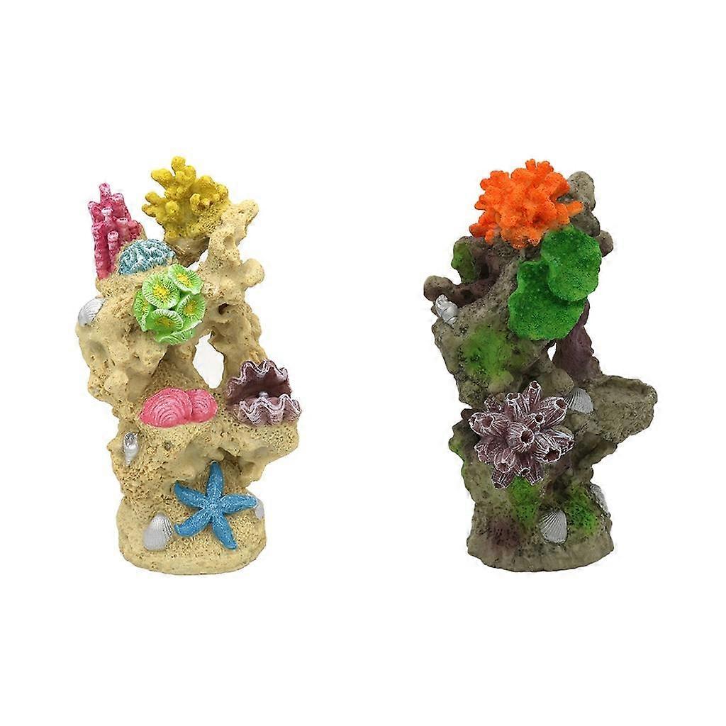 2x Artificial Rockery for Aquariums Statue