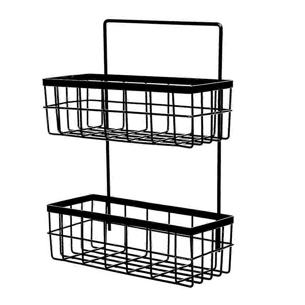 1 Set Wall-mounted Rack Bathroom Holder Storage Shelf Kitchen Supply (Black)