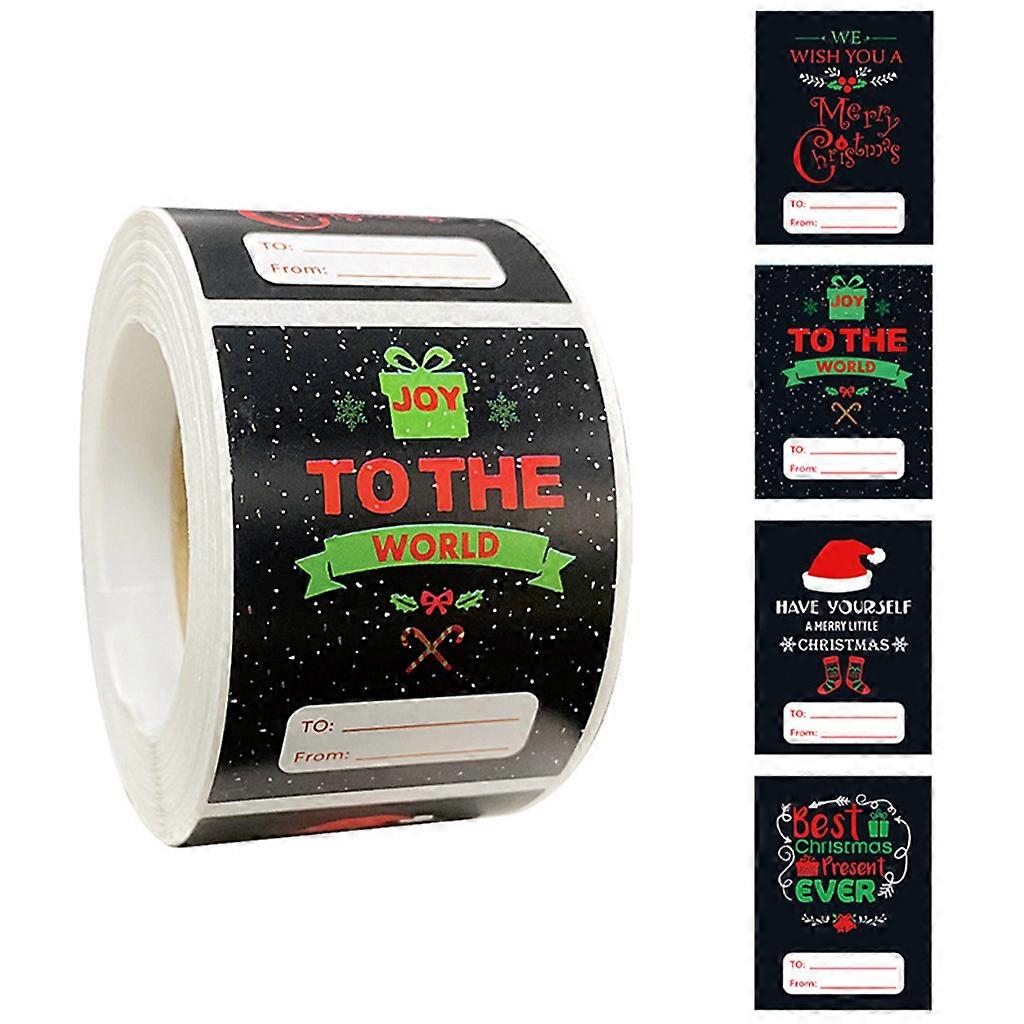 300pcs Merry Christmas Stickers Labels Roll 4 Designs Rectangle Xmas Decorative Seals Stickers for Cards Gift Envelopes Multicolor