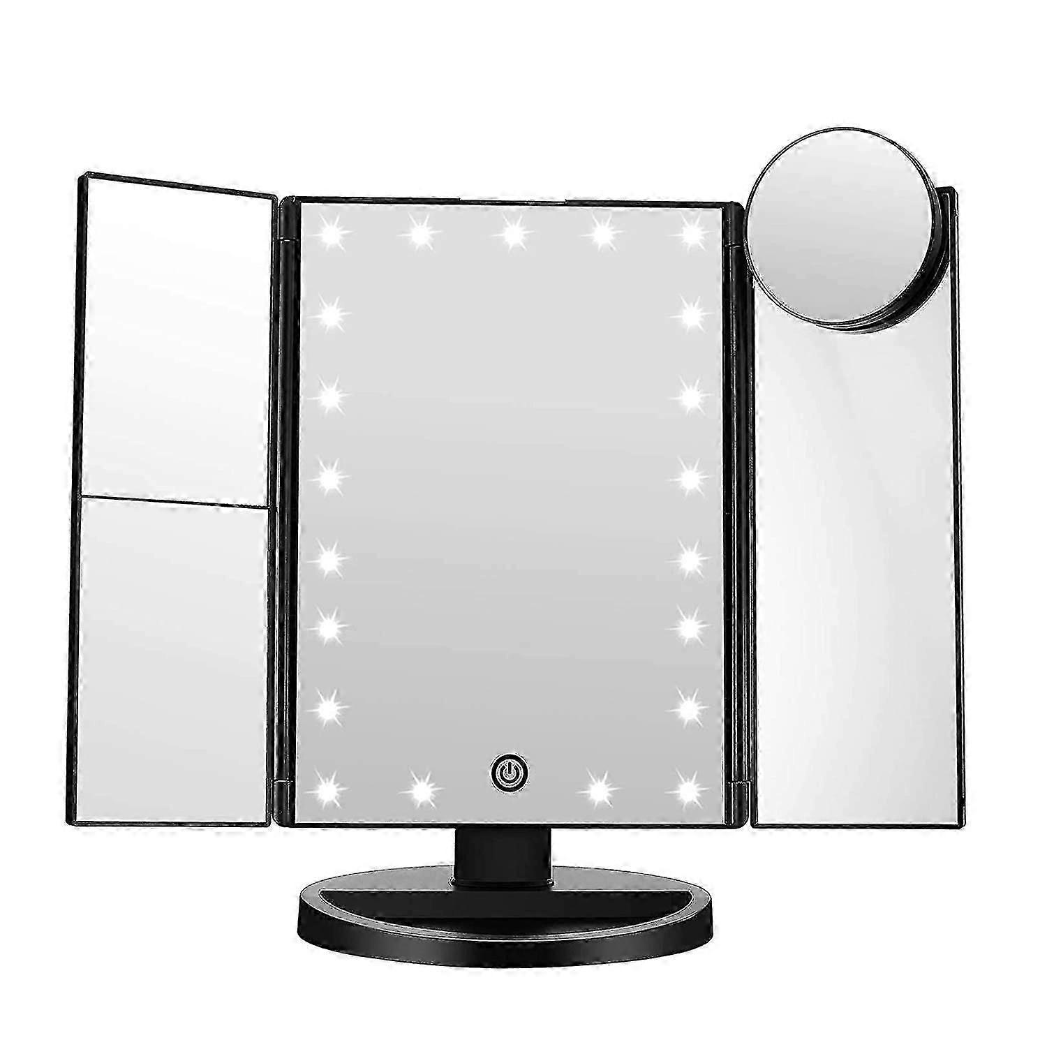 Trifold Led Lighted Makeup Mirror, 2x/3x/ Magnification Vanity Mirror With Led Lights, 360 Rotation Touch Screen Cosmetic Mirrors And Dual Power Suppl