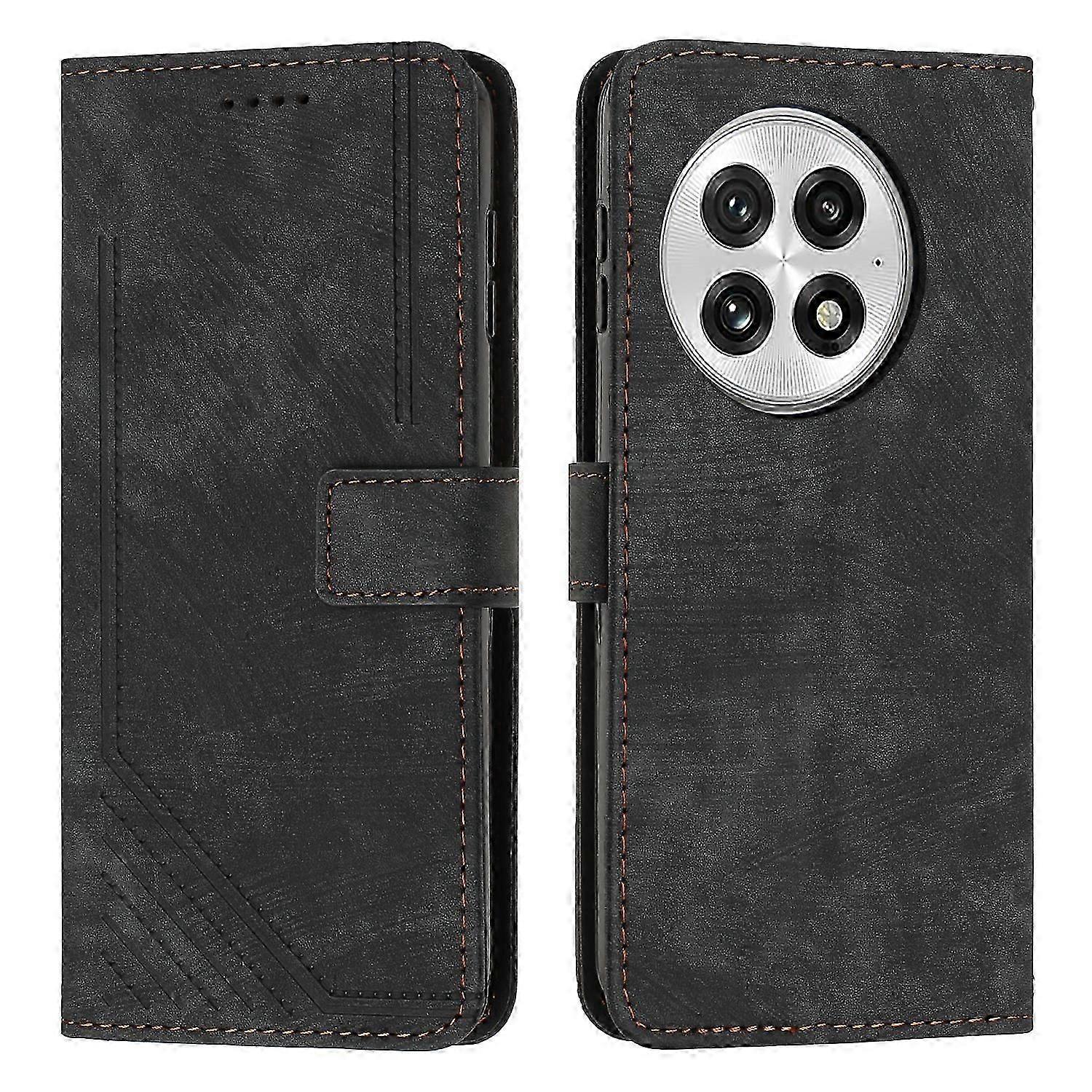 For Oneplus 13 Case Imprinted Lines Leather Phone Cover Folding Stand