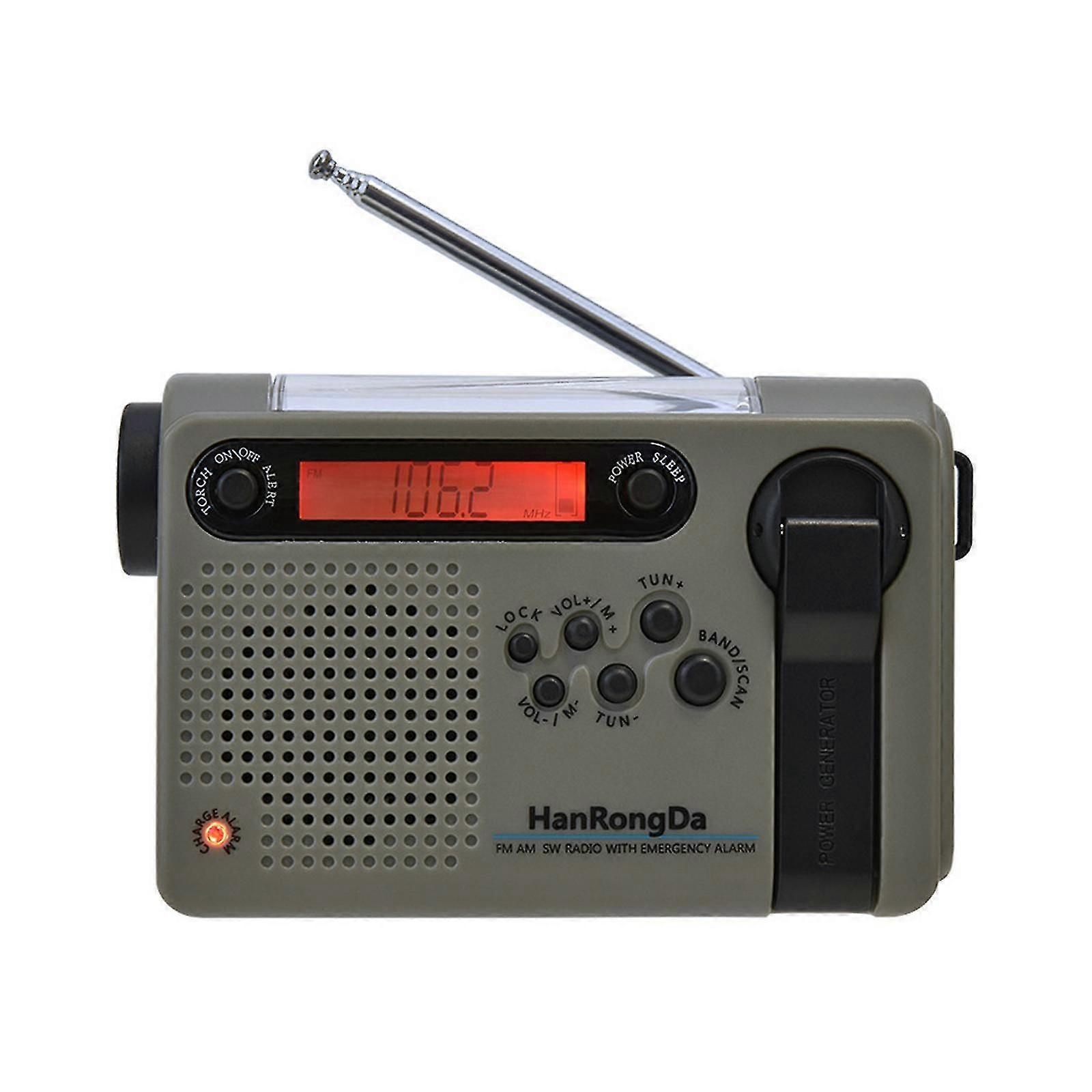 HanRongDa utomhus nödradio bärbar AM FM SW radio soldriven handvev med LED-ficklampa 2000mAh batteri SOS-larm