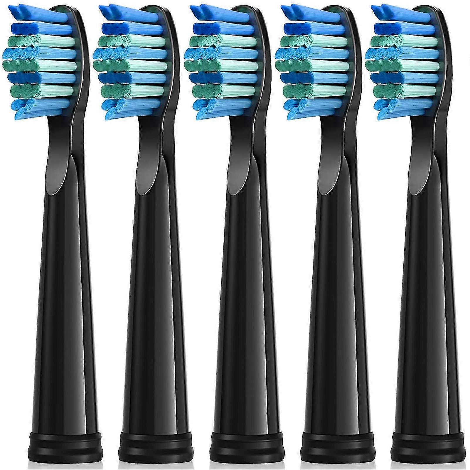 Electric Toothbrush Heads 5pc Compatible with Certain Brands Moderately Soft Bristles Brush Replacement (Black)